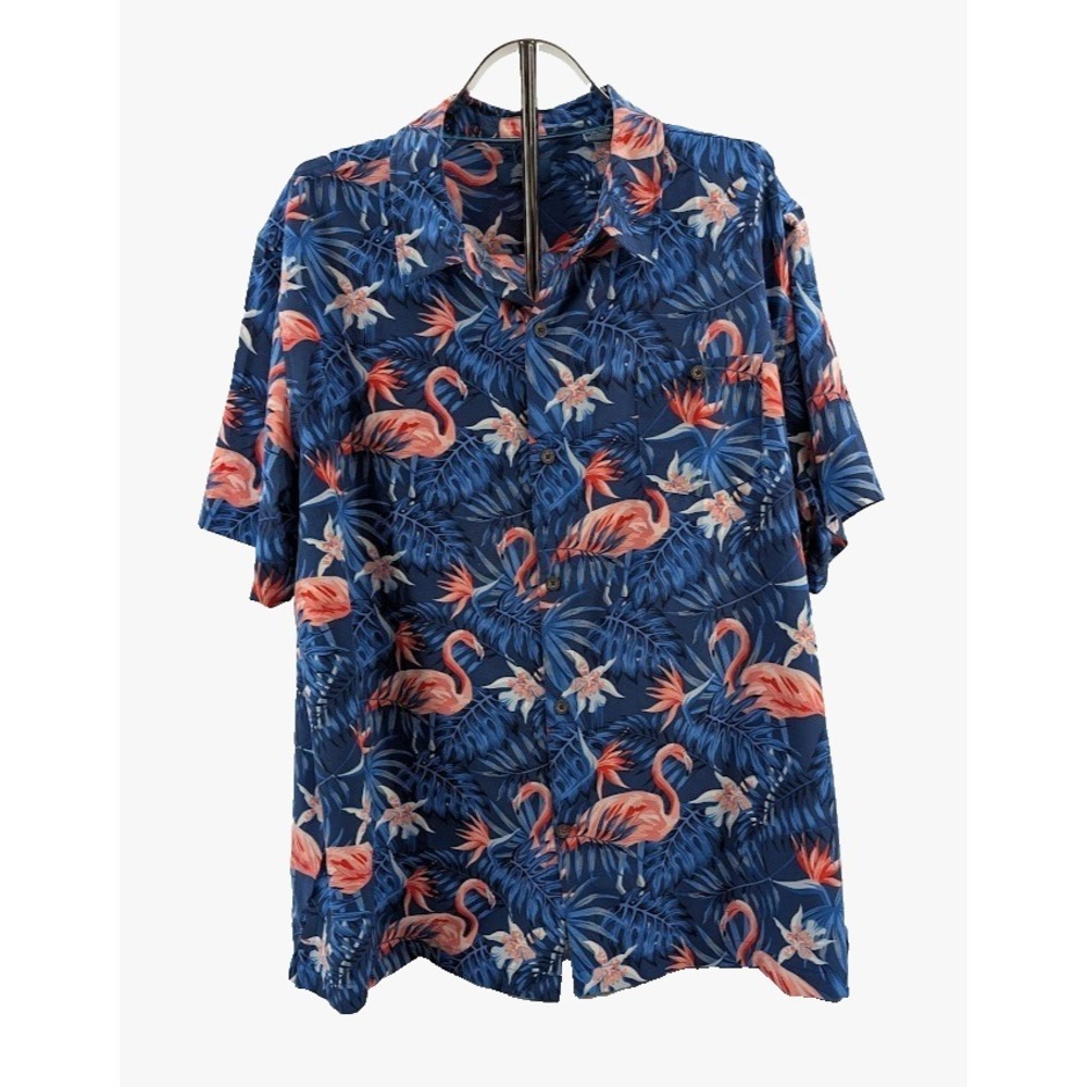 Havana Jim Mens XXXL Flamingo Tropical Hawaiian Aloha Shirt Blue Short Sleeve